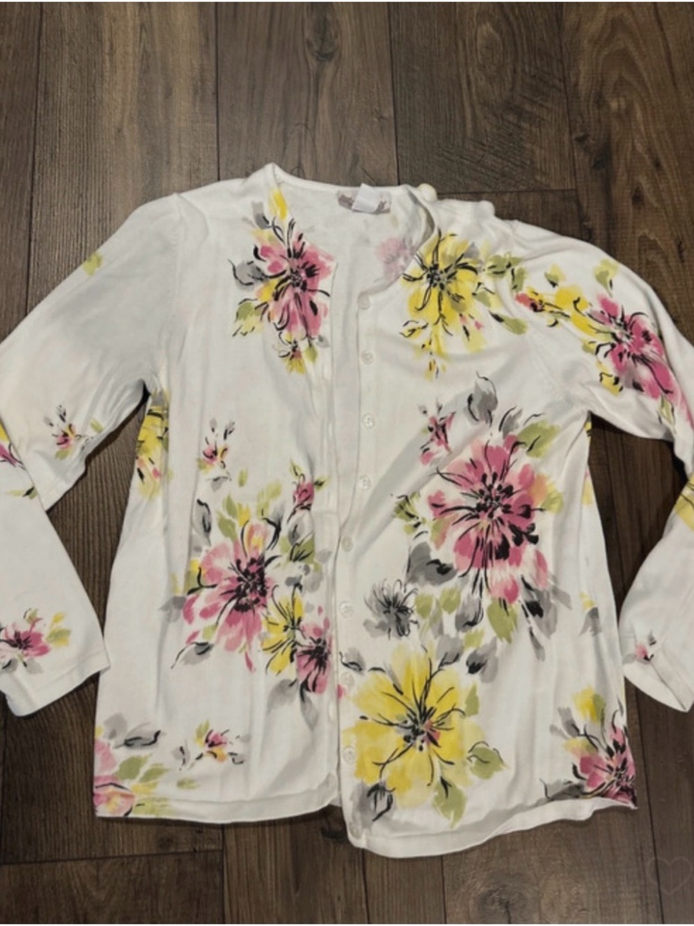 TanJay White Floral Cardigan with Pink and Yellow Flowers
